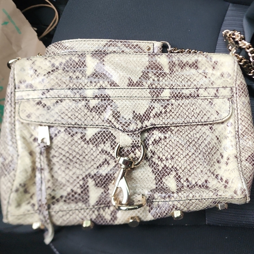 Rebecca Minkoff Cream and Brown Crossbody Bag with Chain Detail
